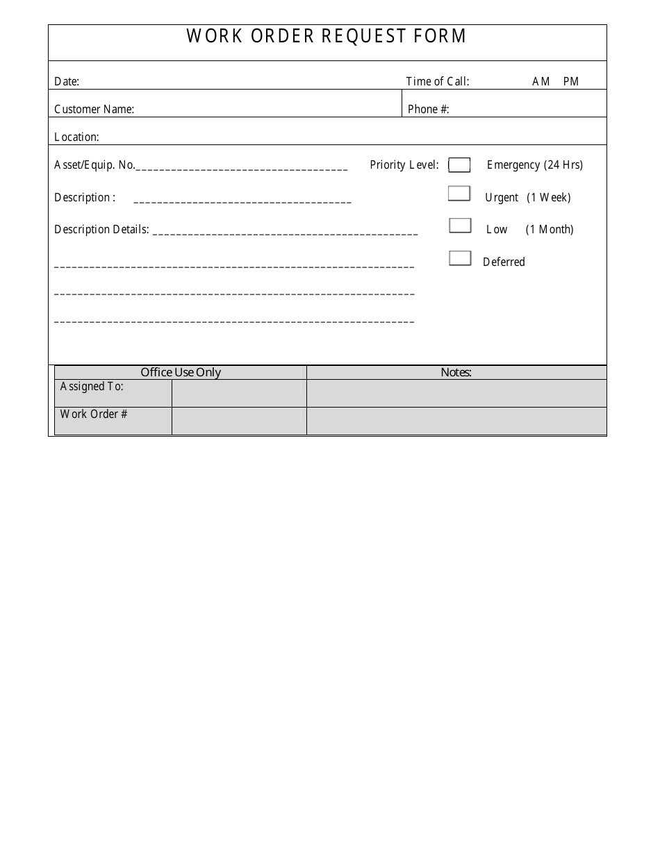 Printable Work Order Request Form Printable Forms Free Online