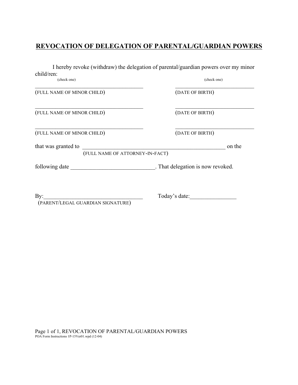 Oregon Delegation Of Parental Form Guardian Powers Fill Out Sign