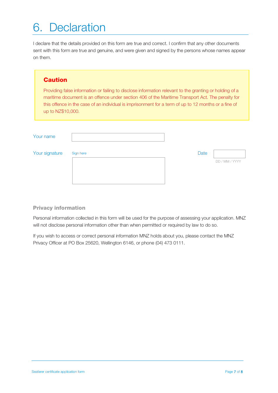 New Zealand Seafarer Certificate Transition Application Form Fill Out