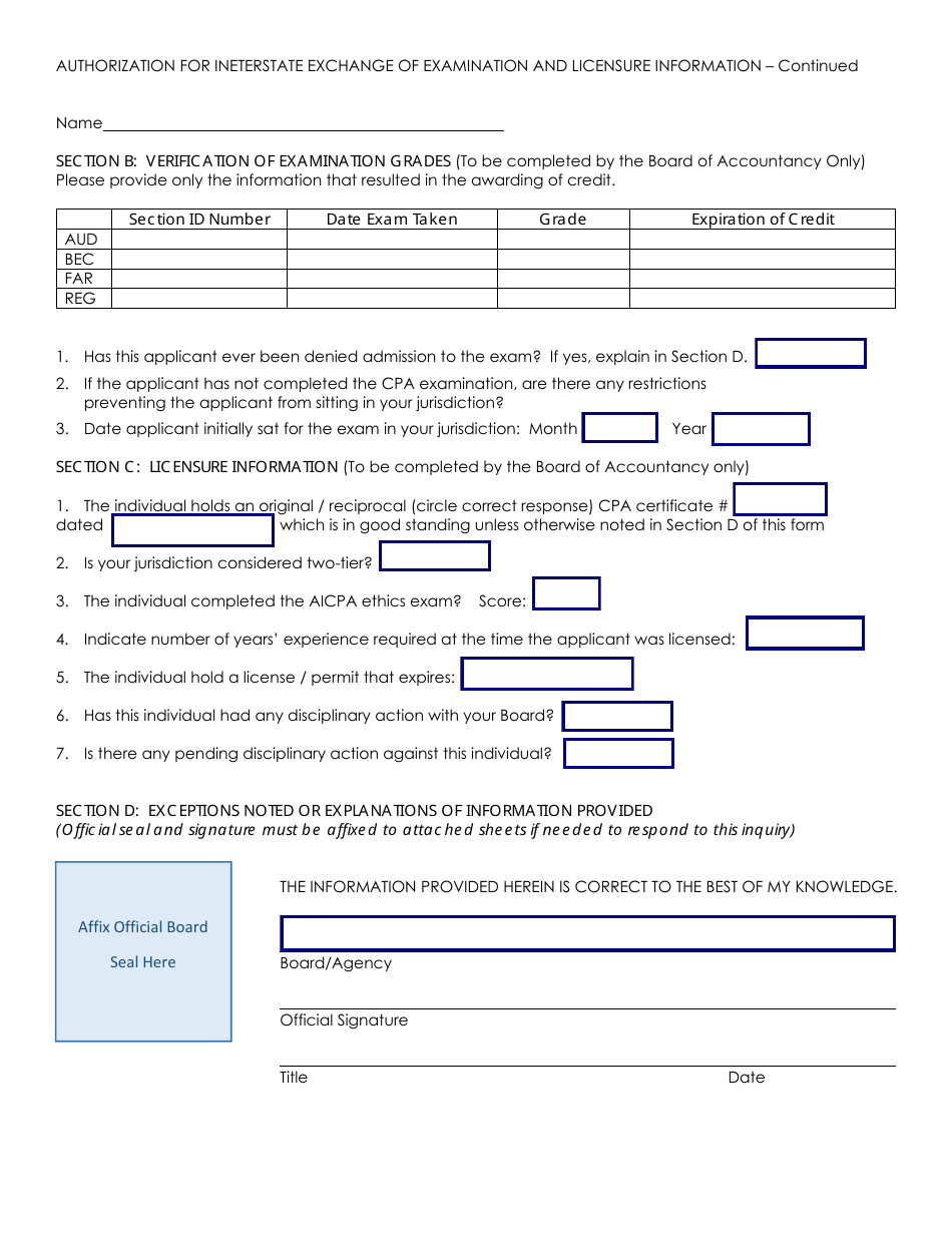 Oregon Authorization For Interstate Exchange Of Exam And License