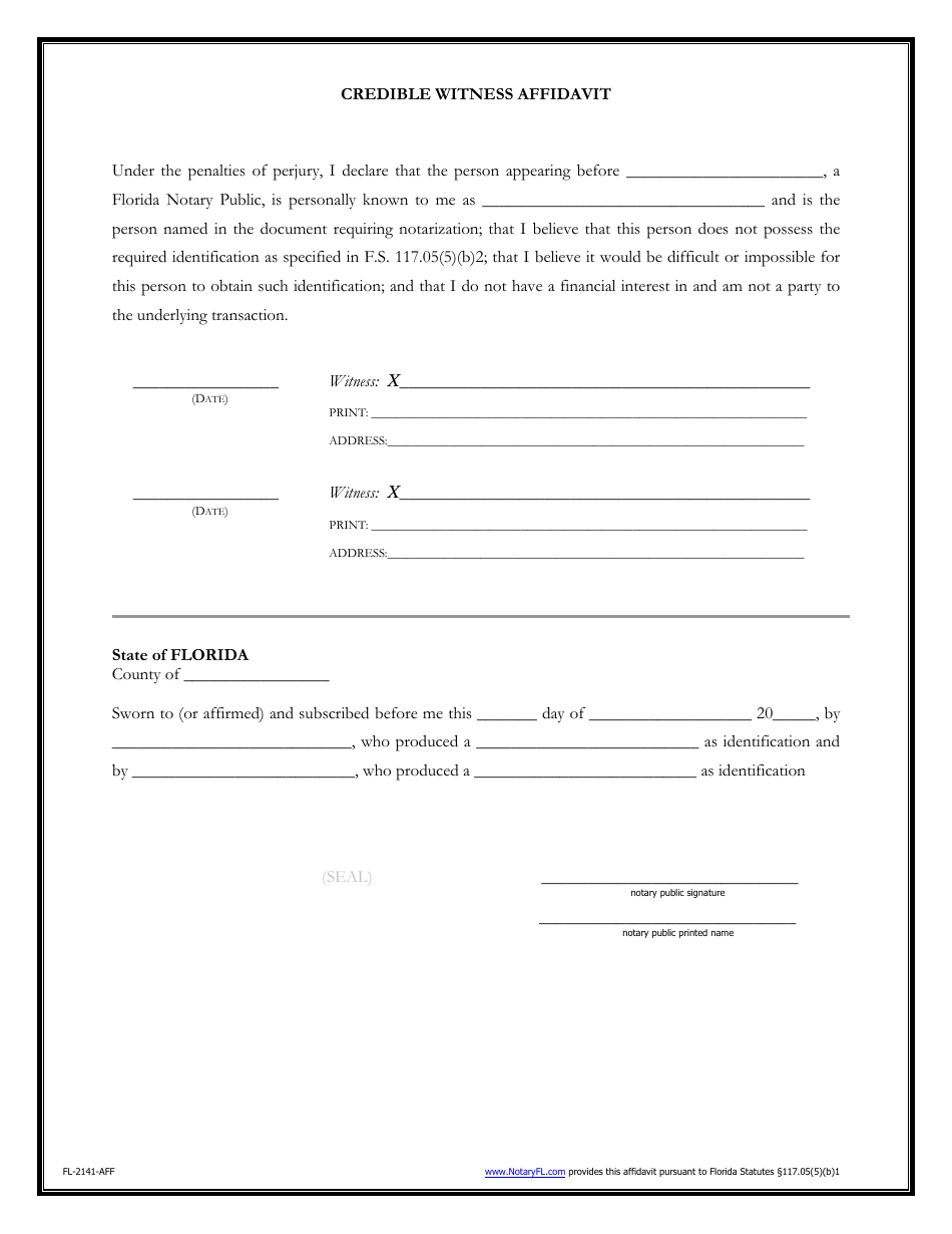Florida Credible Witness Affidavit Form Fill Out Sign Online And