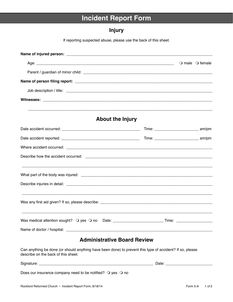 Editable Incident Report Form