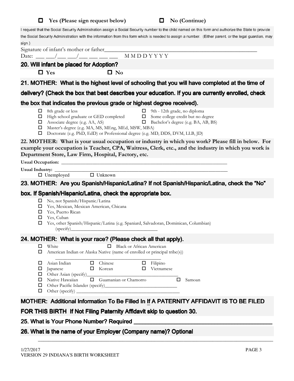 Indiana Certificate Of Live Birth Worksheet Fill Out Sign Online And