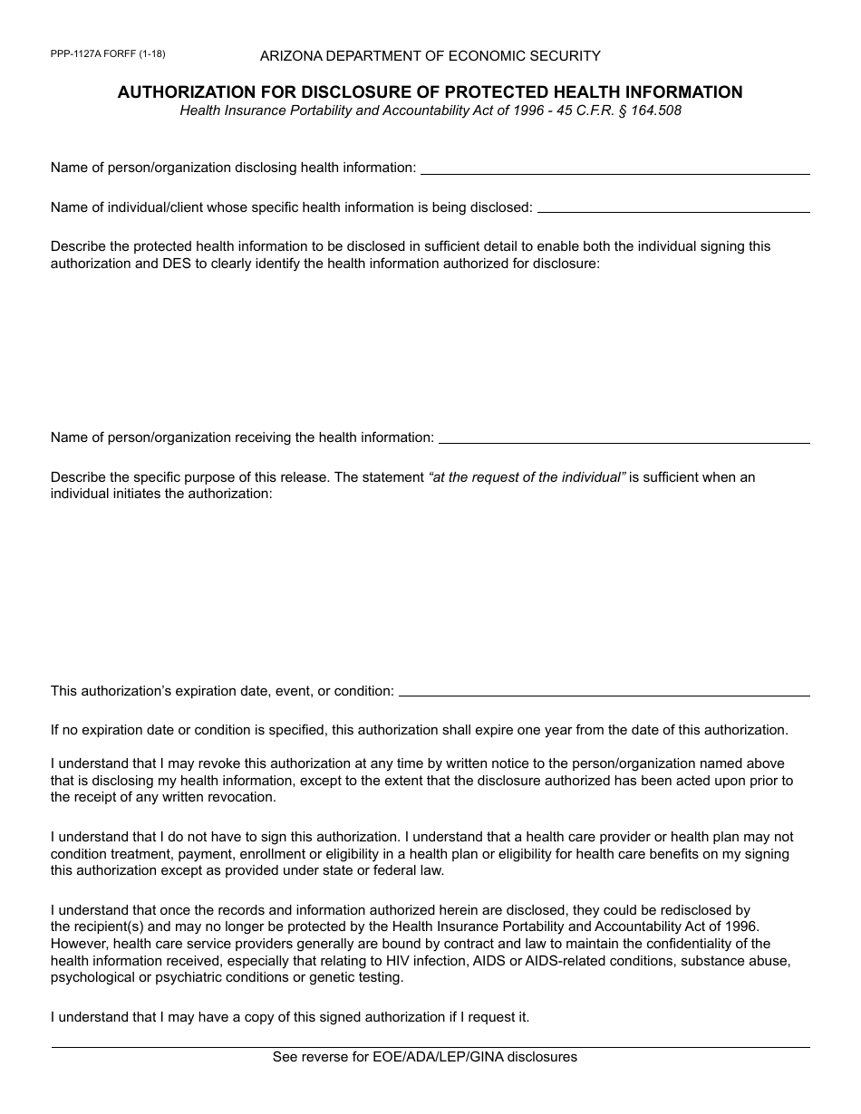 Fillable Authorization Form For Disclosure Of Protected Information