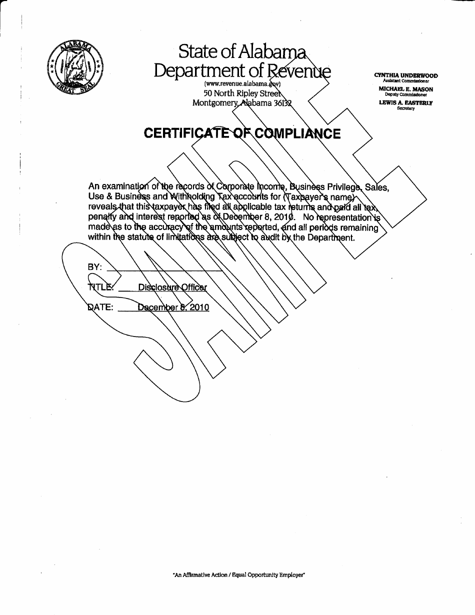 Alabama Foreign Registered Limited Liability Partnership Certificate Of