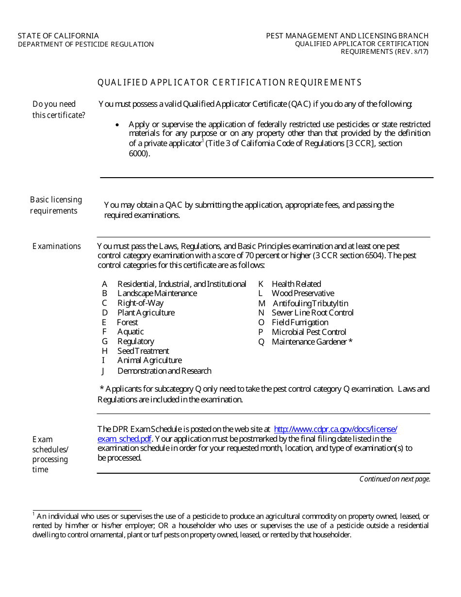 California Qualified Applicator Certificate Packet Fill Out Sign