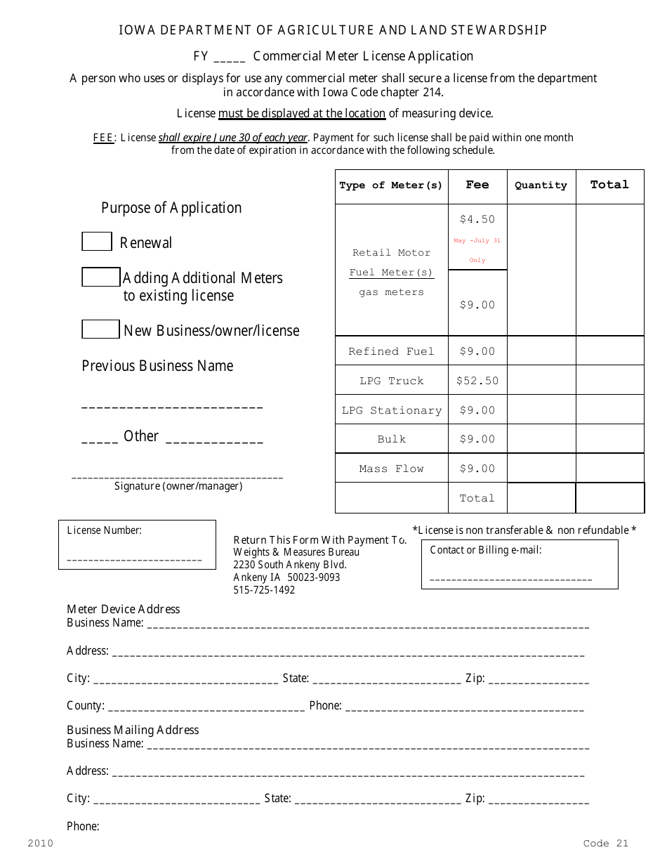 Iowa Commercial Meter License Application Form Fill Out Sign Online