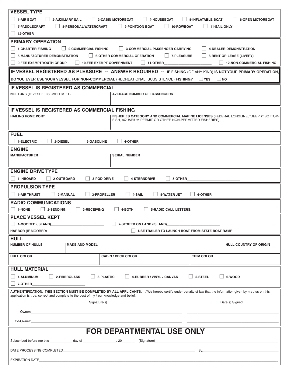 Hawaii Application For Vessel Registration And Certificate Of Number