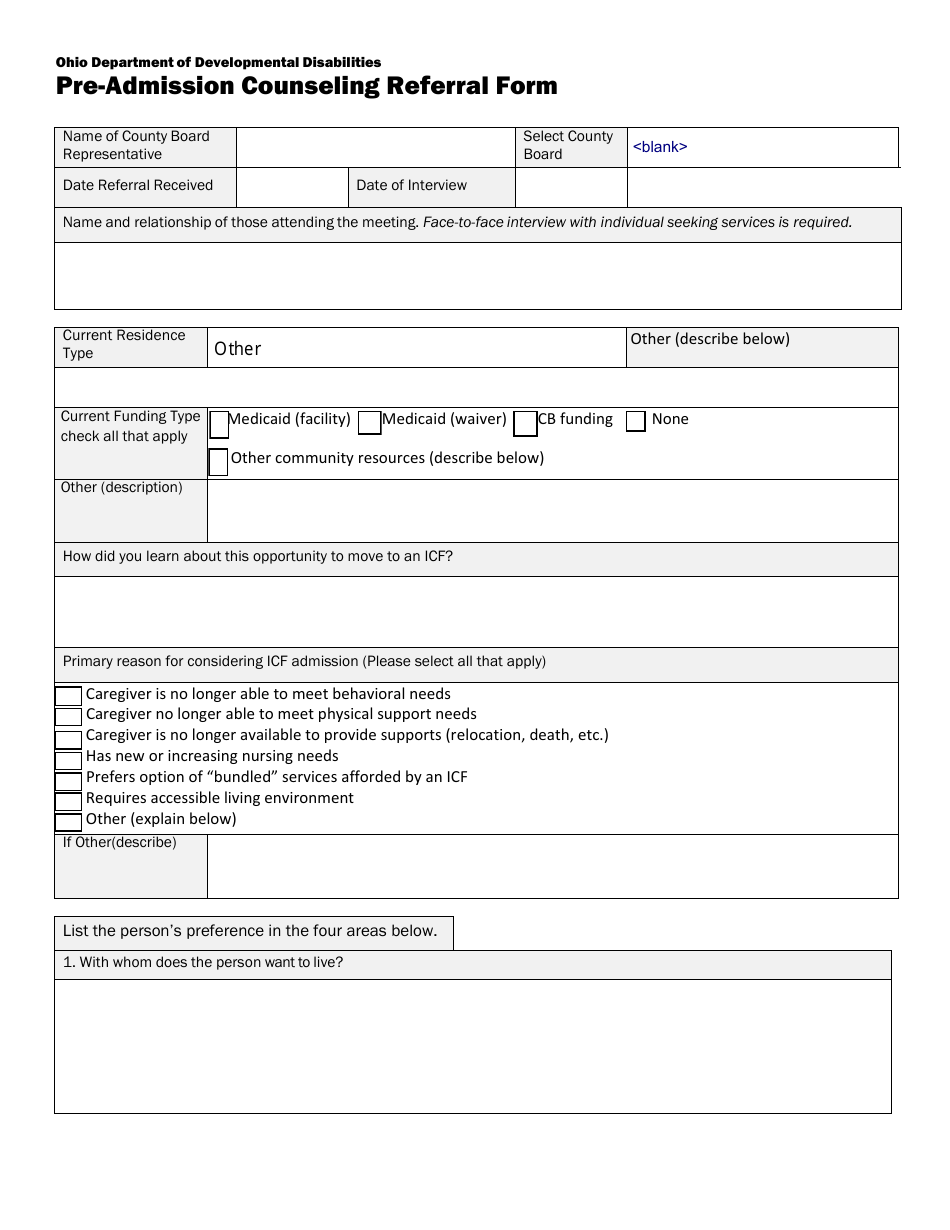 Ohio Pre Admission Counseling Referral Form Fill Out Sign Online And