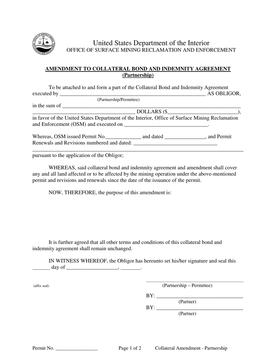 Amendment To Collateral Bond And Indemnity Agreement Partnership