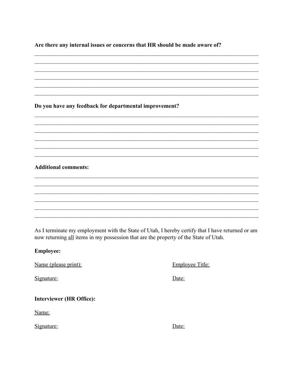 Utah Termination Checklist Exit Interview Form Fill Out Sign