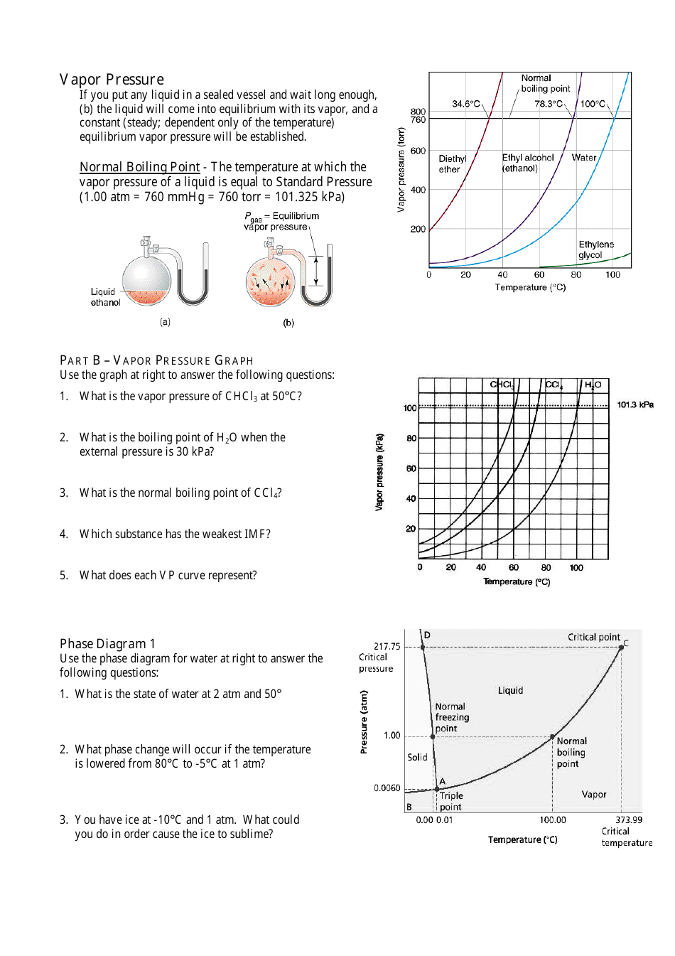 Chemistry Changes Of State Vapor Pressure Phase Diagrams Worksheets