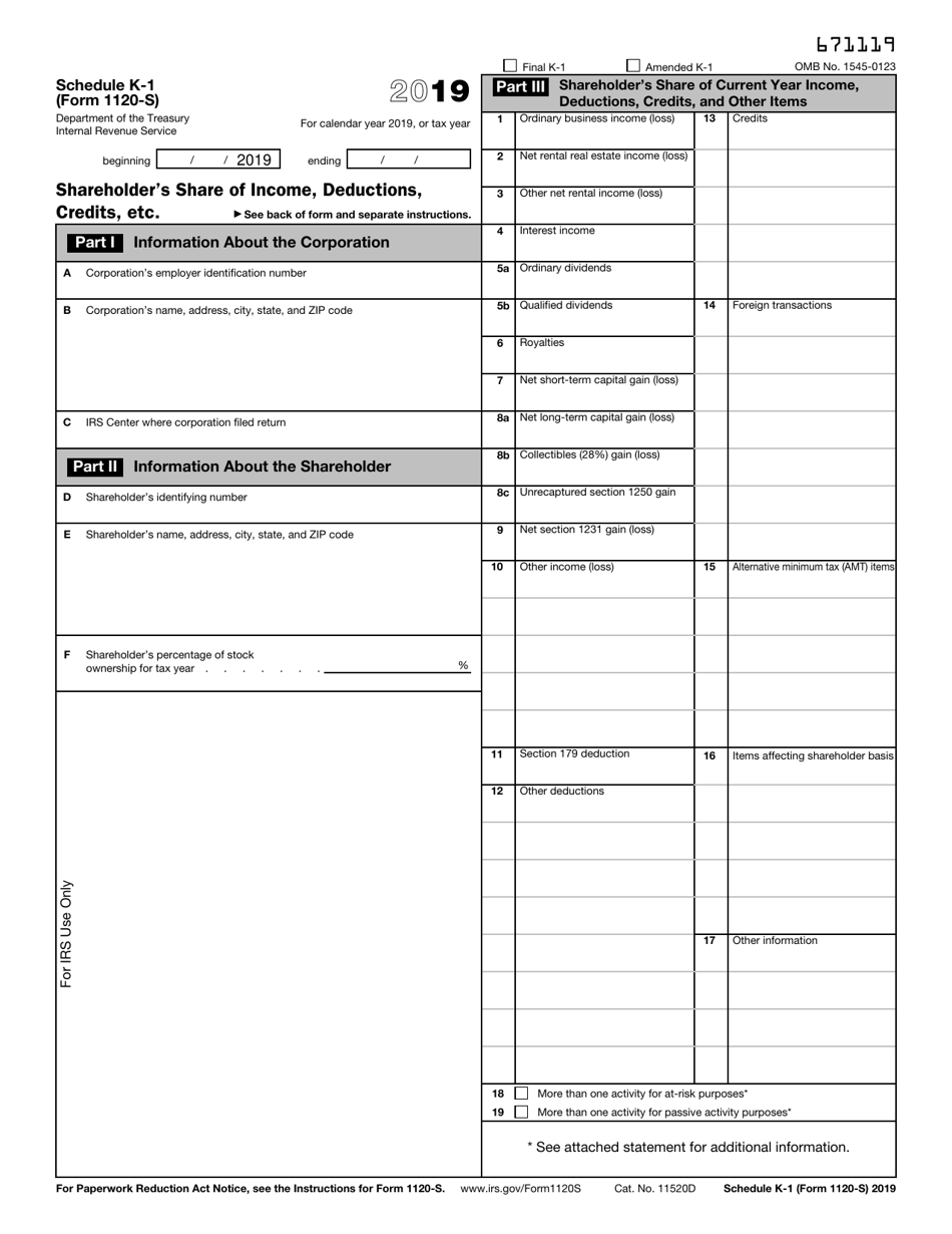 IRS Form 1120 S Schedule K 1 2019 Fill Out Sign Online And