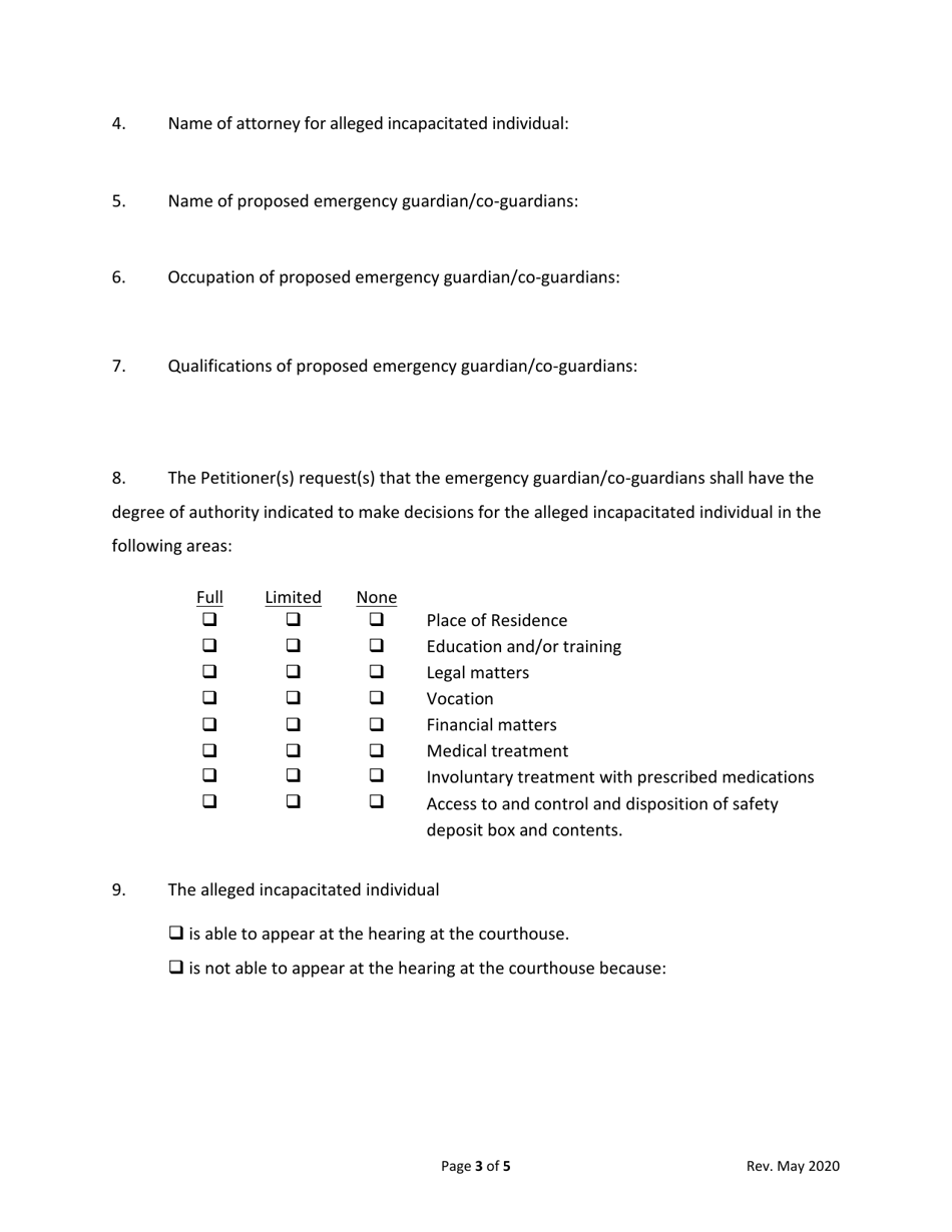North Dakota Petition For Appointment Of An Emergency Guardian Fill