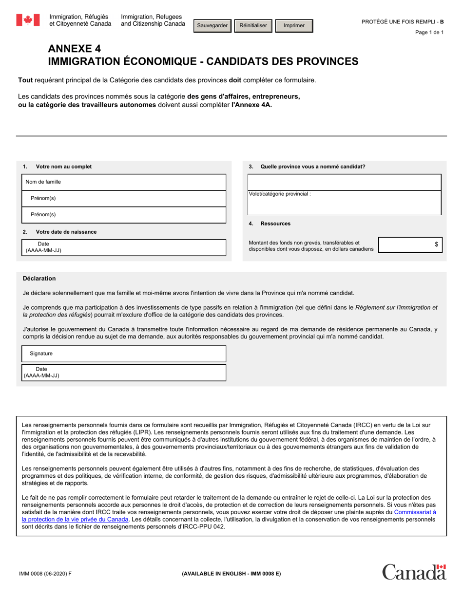 Imm F Annexe Citoyennet Et Immigration Canada