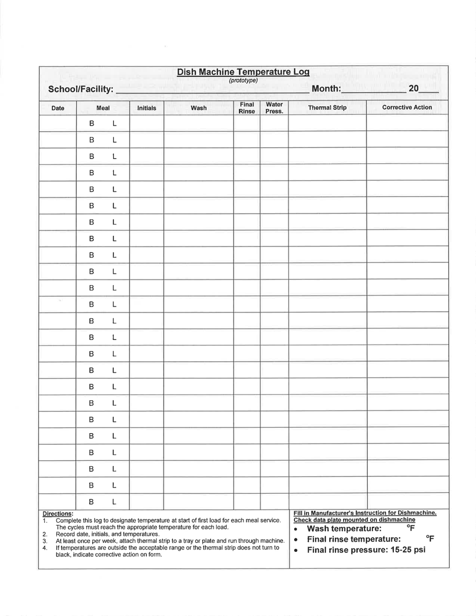 Temperature Log Template