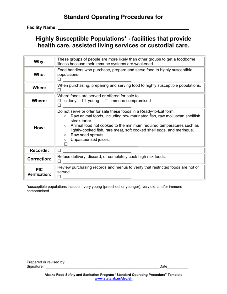 Alaska Standard Operating Procedures For Highly Susceptible Populations