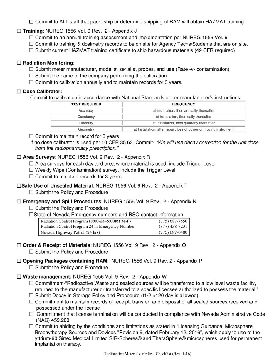 Nevada Radioactive Materials Ram Program New Renewal Medical License