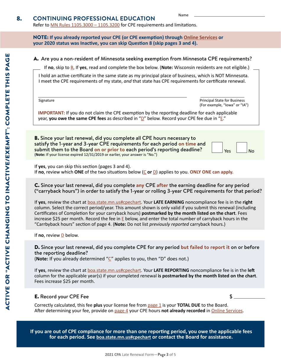 Minnesota Individual Cpa Certificate Late Renewal Fill Out Sign