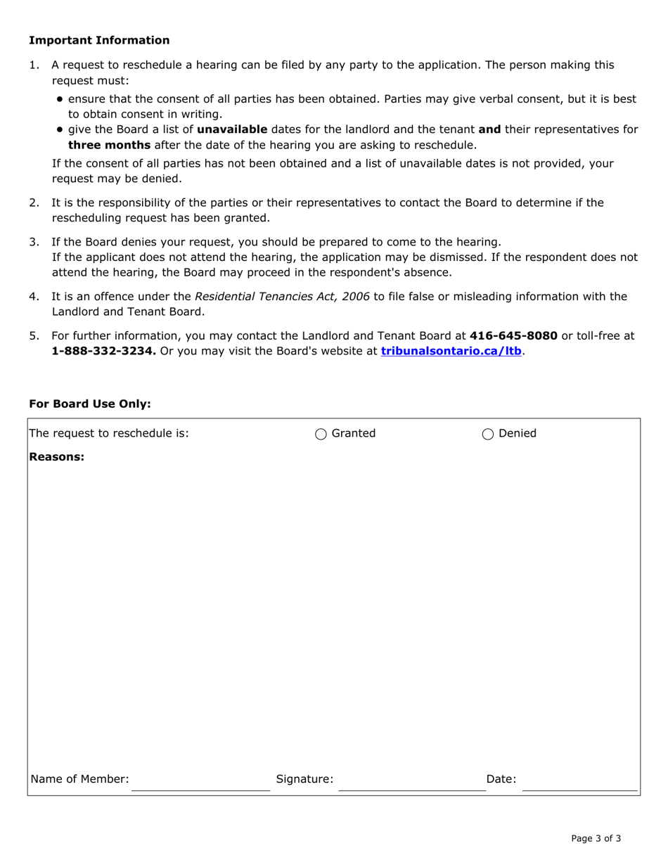 Ontario Canada Request To Reschedule A Hearing Fill Out Sign Online