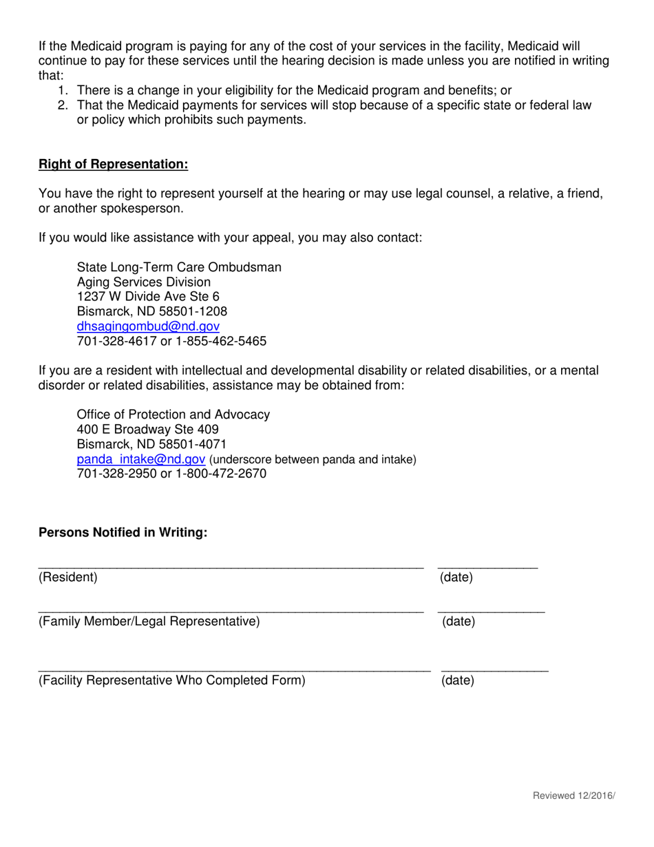 North Dakota Swing Bed Notice Of Transfer Or Discharge For Nonpayment