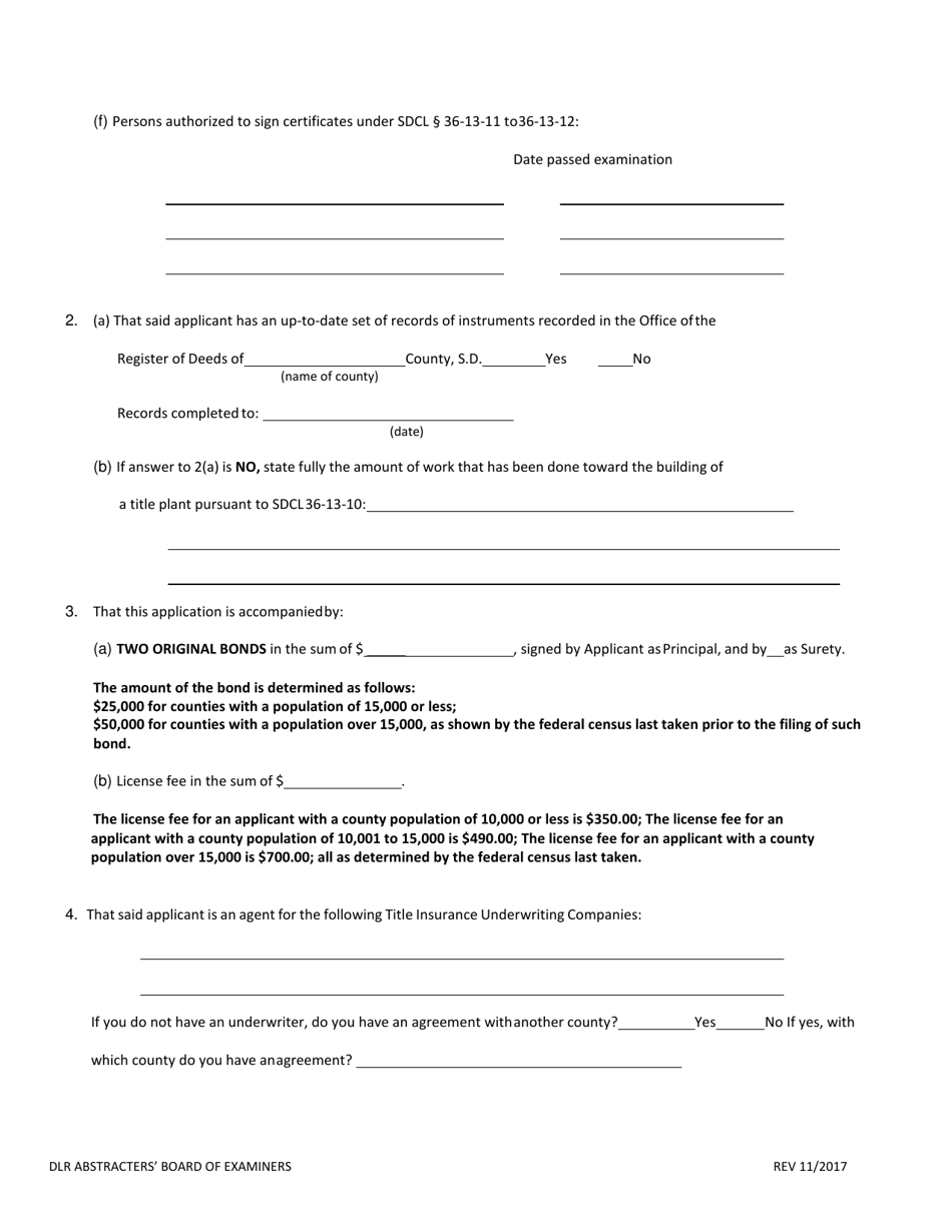 South Dakota Application For Title Plant Certificate Of Registration