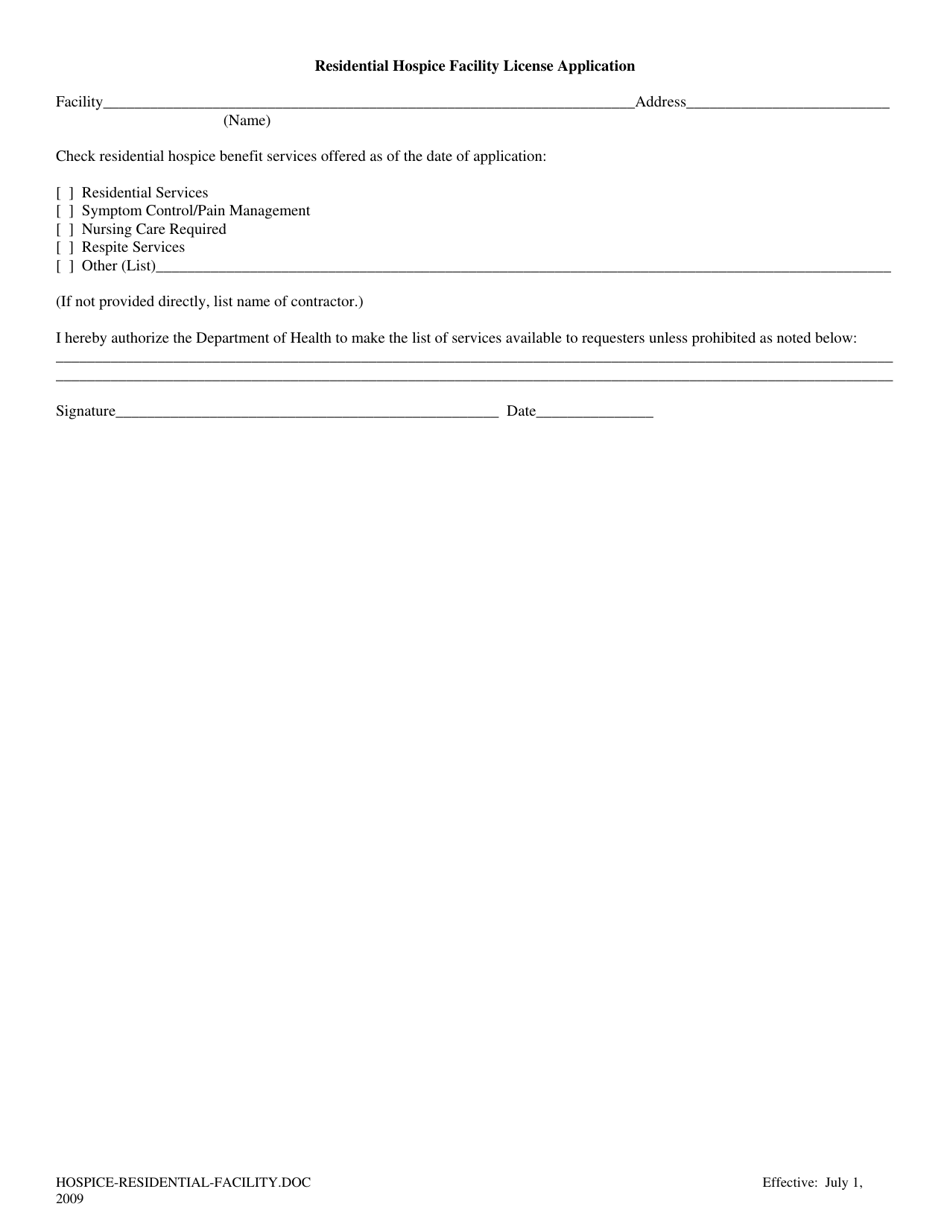 South Dakota Application For License To Operate A Residential Hospice