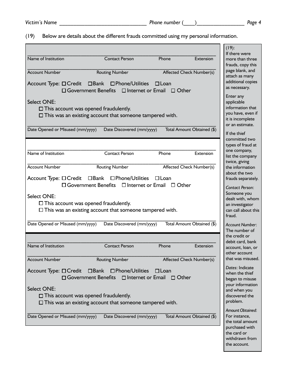 Identity Theft Victim S Complaint And Affidavit Form Ftc Identity Theft Report Fill Out