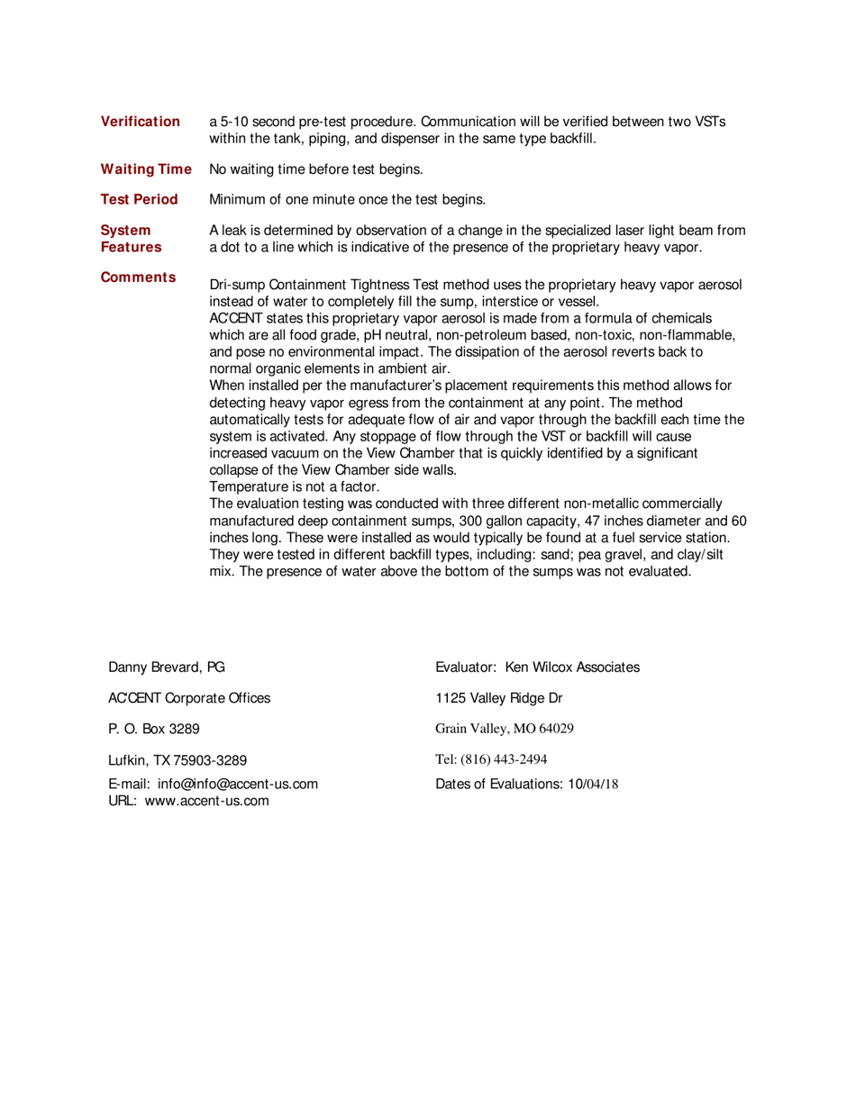 Montana Dri Sump Containment Tightness Test Report Fill Out Sign