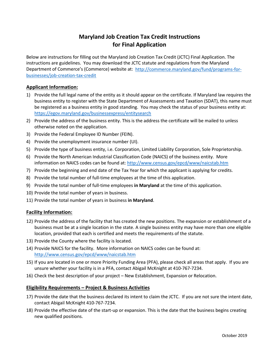 Maryland Application For Final Certification Maryland Job Creation