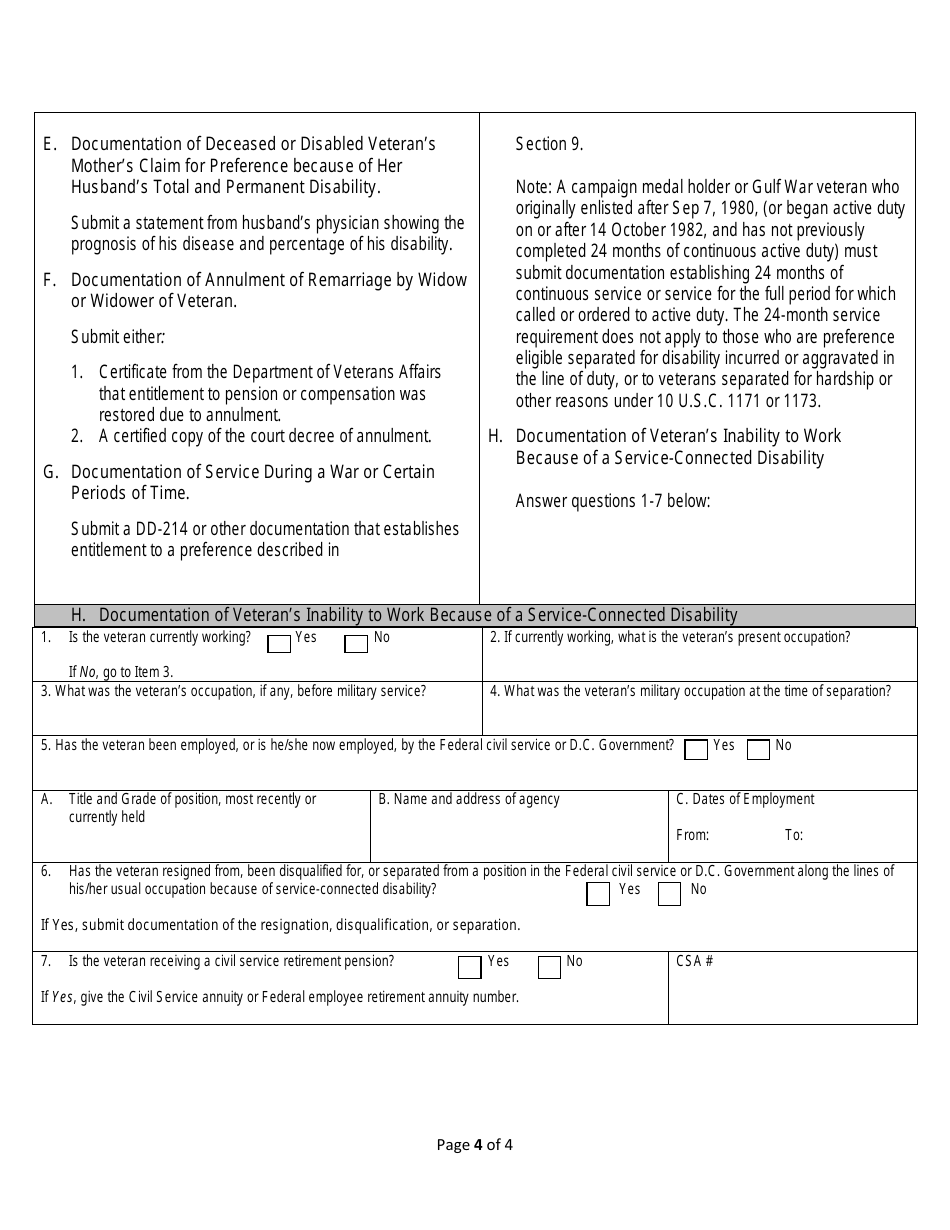 Veterans Preference Eligibility Form Fill Out Sign Online And