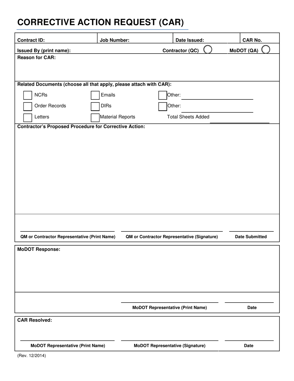Missouri Corrective Action Request Car Fill Out Sign Online And