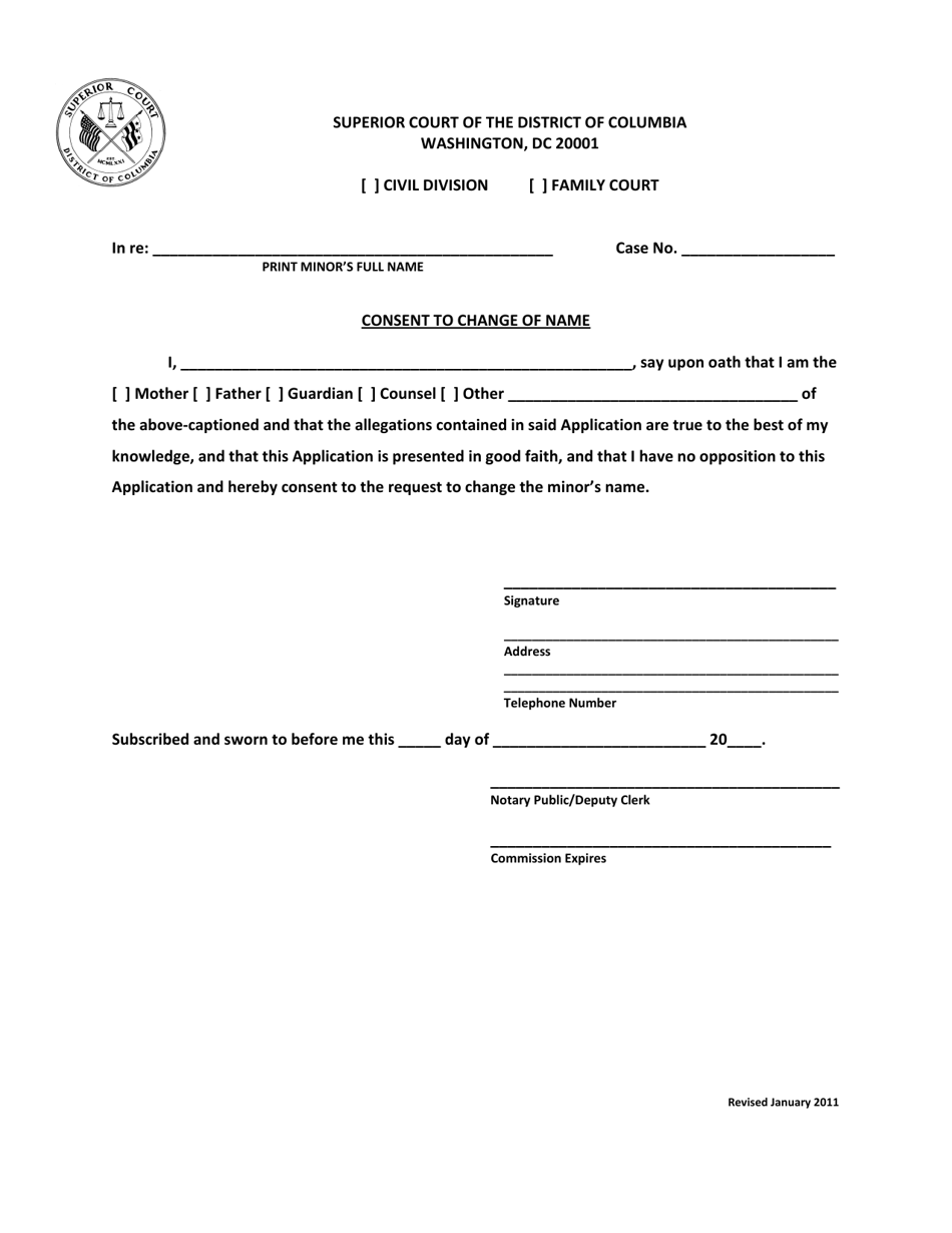 Washington D C Application For Change Of Name Minor Fill Out