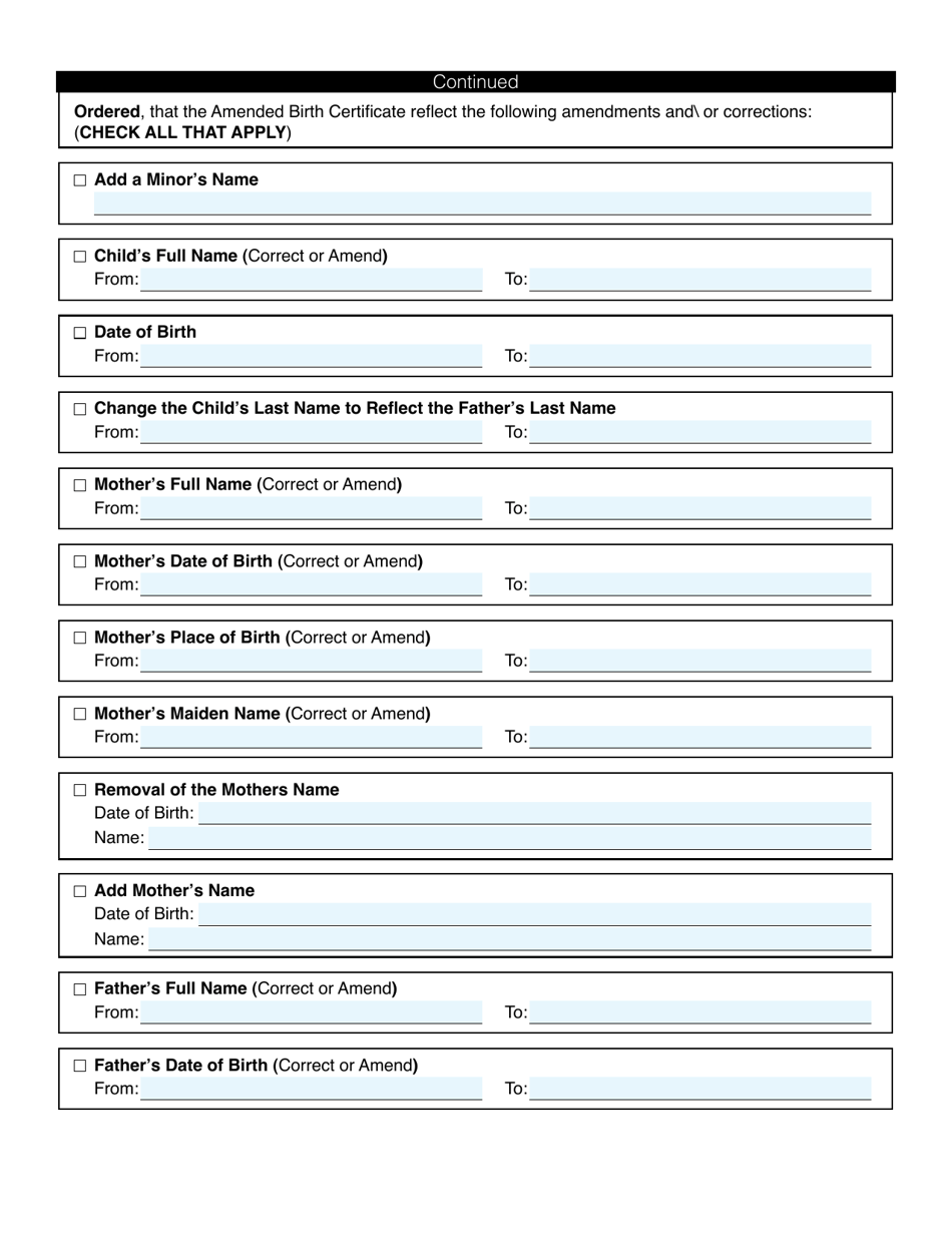 Washington D C Application To Amend Birth Certificate Of A Minor