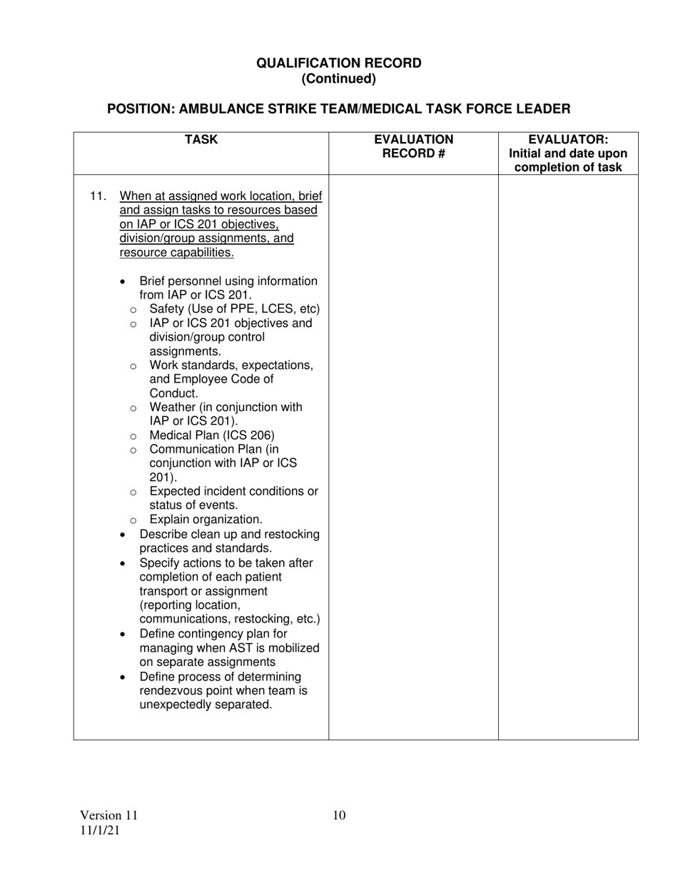 California Position Task Book Ptb For Ambulance Strike Team Medical