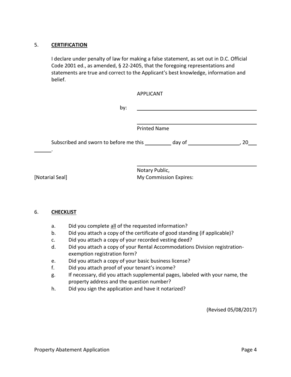 Washington D C Real Property Tax Abatement Application Fill Out