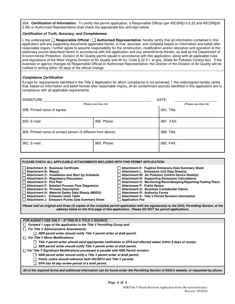 West Virginia Application For Nsr Permit And Title V Permit Revision