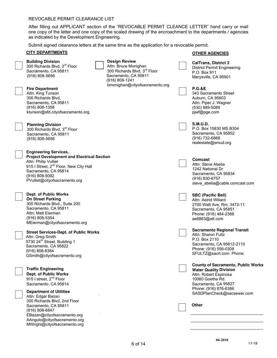 City Of Sacramento California Revocable Permit Application And Permit