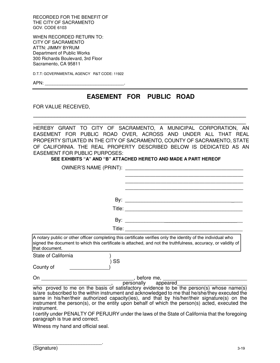 City Of Sacramento California Easement For Public Road Fill Out