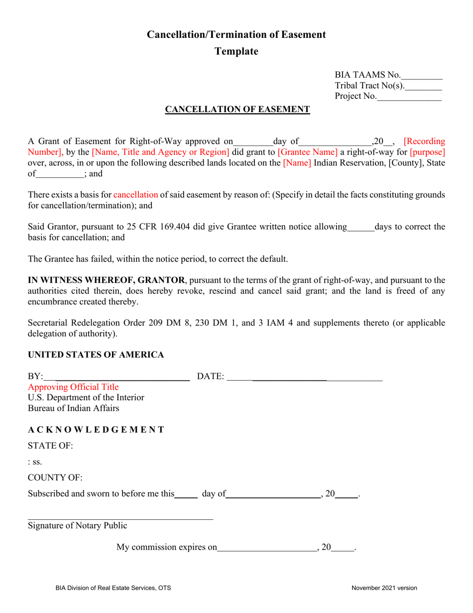 Cancellation Termination Of Easement Template Fill Out Sign Online