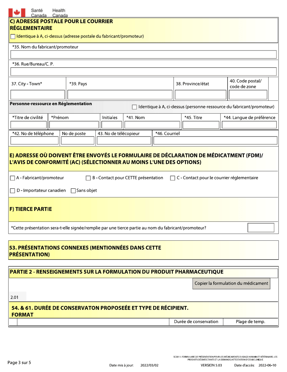 Canada Formulaire De Presentation Pour Les Medicaments A Usage Humain