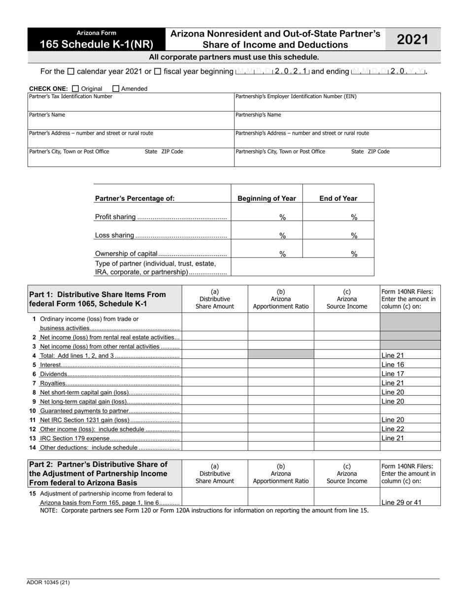 Arizona Form Ador Schedule K Nr Fill Out Sign