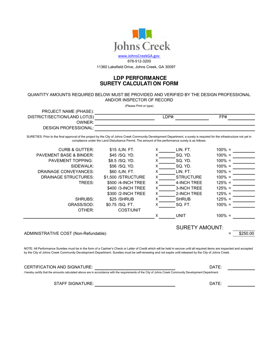 City Of Johns Creek Georgia United States Ldp Performance Surety