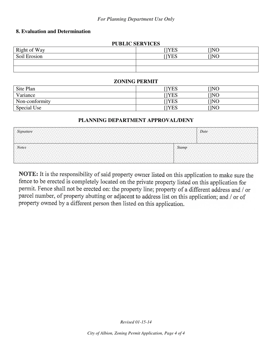 City Of Albion Michigan Application For Fence Permit Fill Out Sign