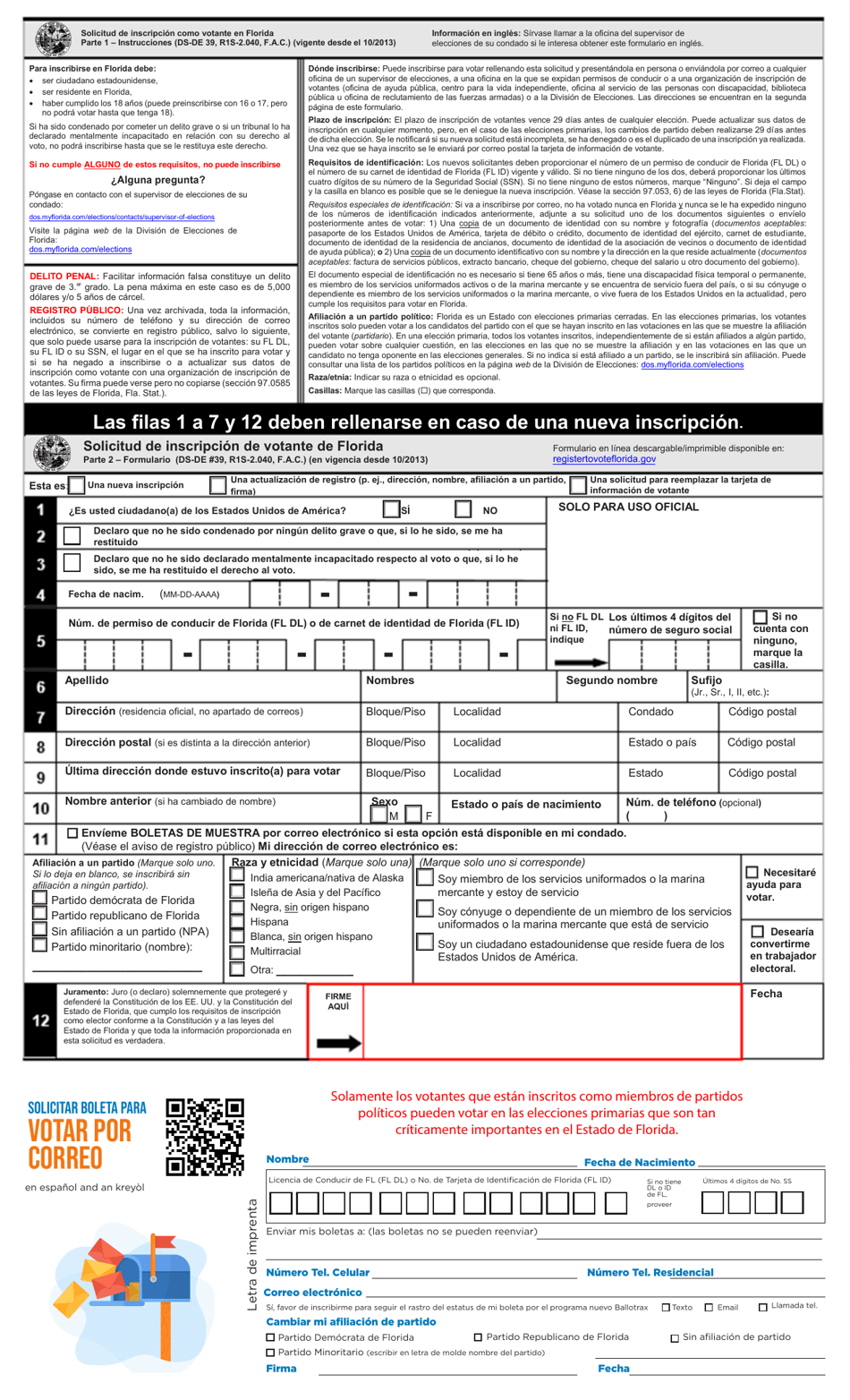 Broward County Florida Solicitud De Inscripcion Como Votante Spanish