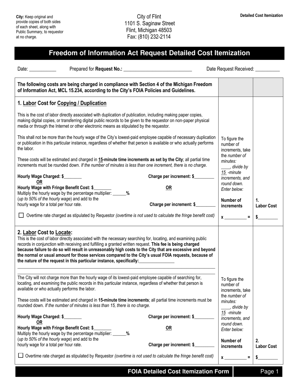 City Of Flint Michigan Freedom Of Information Act Request Detailed