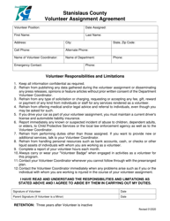 Stanislaus County California Volunteer Assignment Agreement Fill Out