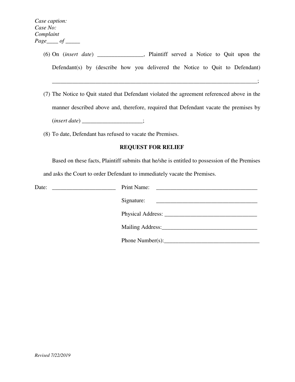 Virgin Islands Forcible Entry And Detainer Complaint Fill Out Sign