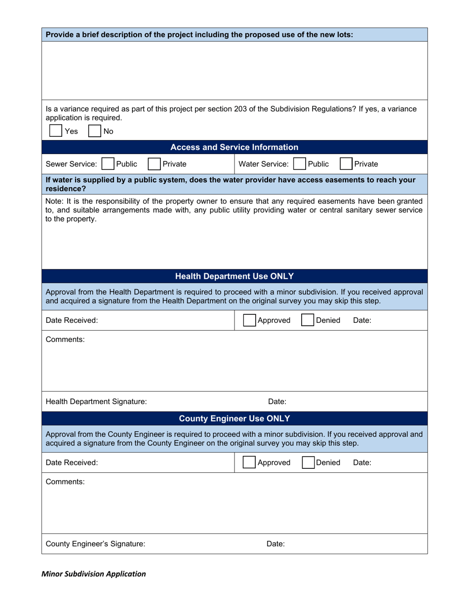 Athens County Ohio Application For A Minor Subdivision Lot Split