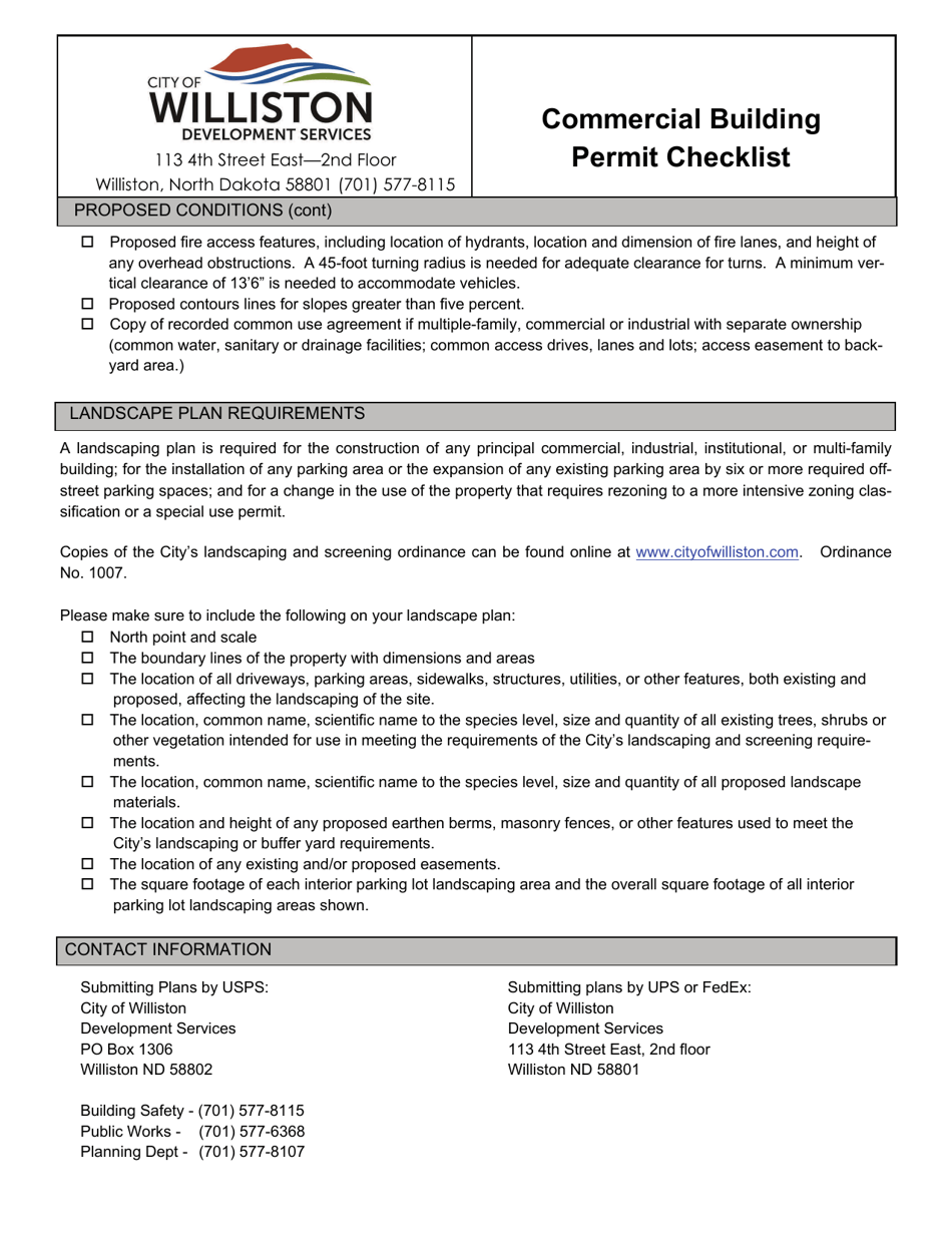 City Of Williston North Dakota Commercial Building Permit Application